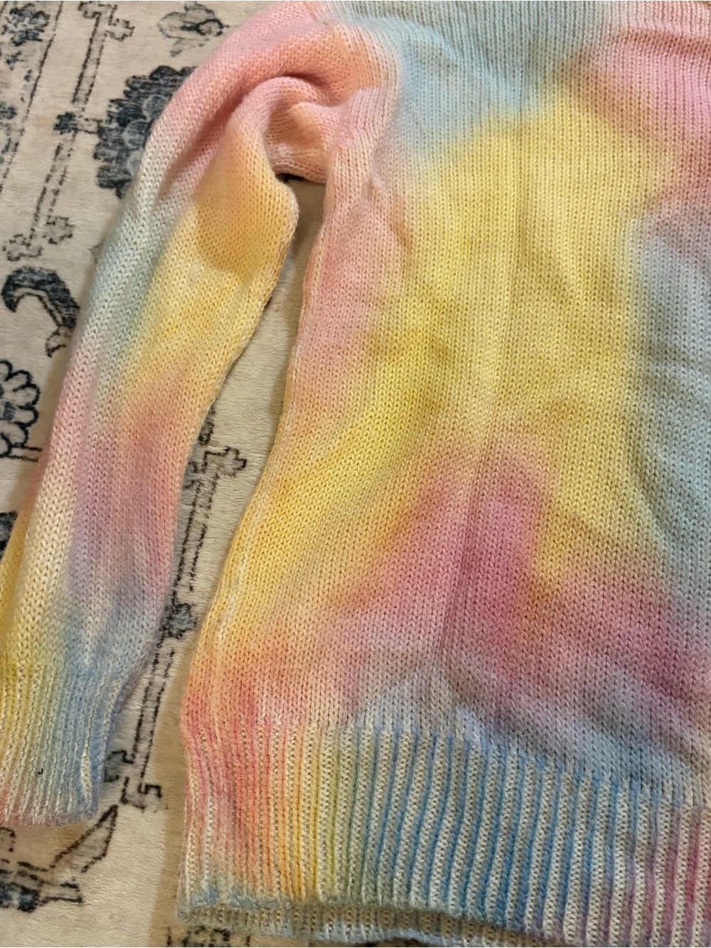 LoveShackFancy Pastel Tie-Dye V-Neck Sweater in Yellow, Pink, Blue - Picture 9 of 10